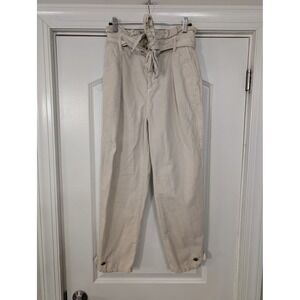 Boden Barrel Paperbag Waist Belted Cropped Pants Beige US 4 preppy minimalist